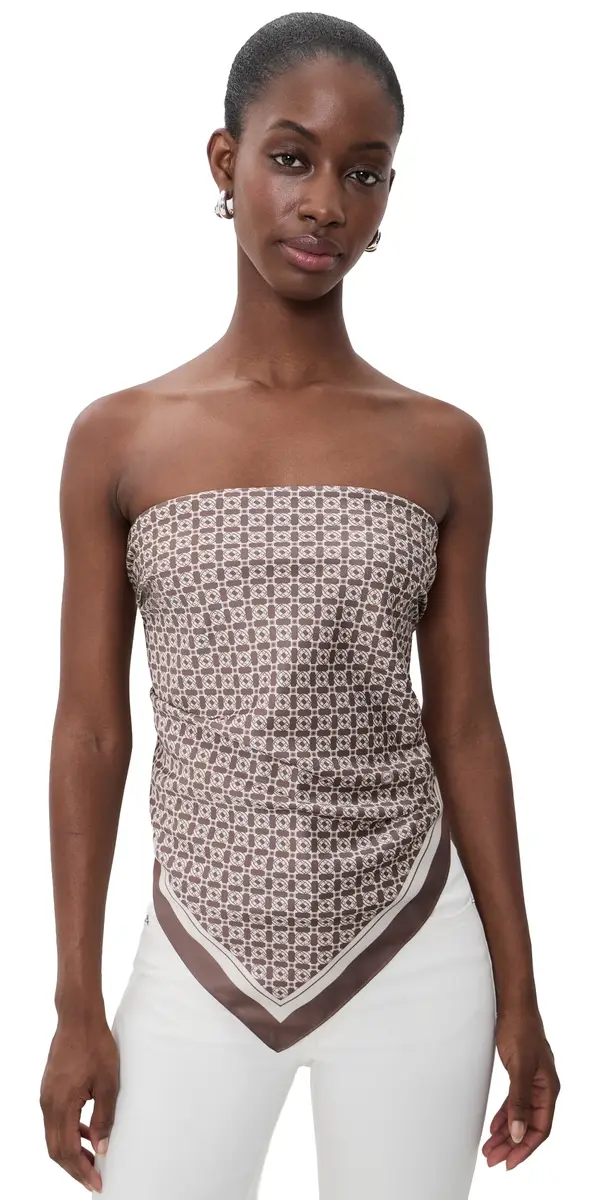 SEROYA Hark Satin Scarf Top Cocoa Mosaic | Image 1 SEROYA Hark Satin Scarf Top Cocoa Mosaic | Image 1