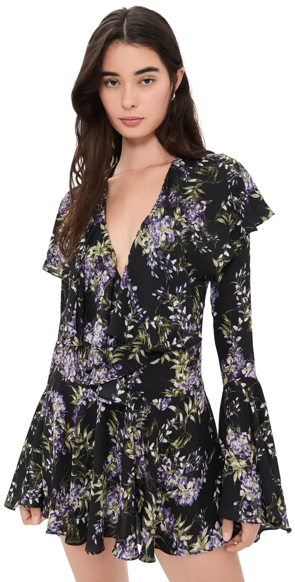 Norma Kamali Lavender Ruffle Mini Dress Lavender Floral | Image 1 Norma Kamali Lavender Ruffle Mini Dress Lavender Floral | Image 1