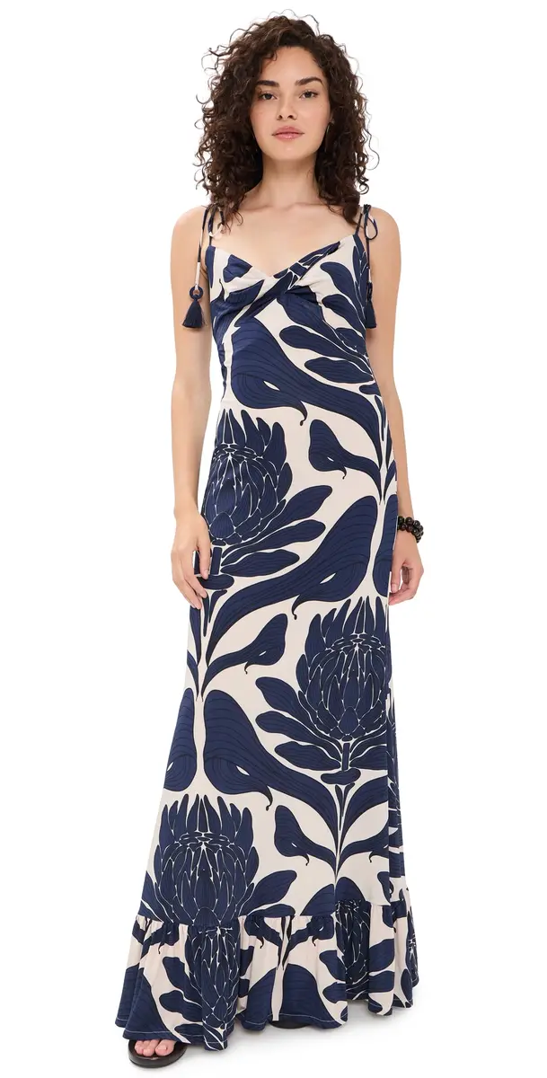 Andres Otalora Una Esencia Maxi Dress Navy Floral Mosaique | Image 1 Andres Otalora Una Esencia Maxi Dress Navy Floral Mosaique | Image 1