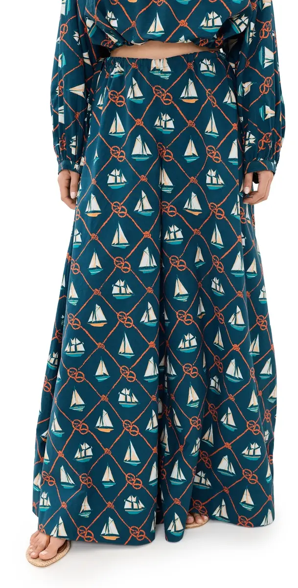 Coniglio Palm Beach Exaggerated Wide Leg Esplanade Pants Sailing Knots Starboard Navy One Size | Image 1 Coniglio Palm Beach Exaggerated Wide Leg Esplanade Pants Sailing Knots Starboard Navy One Size | Image 1