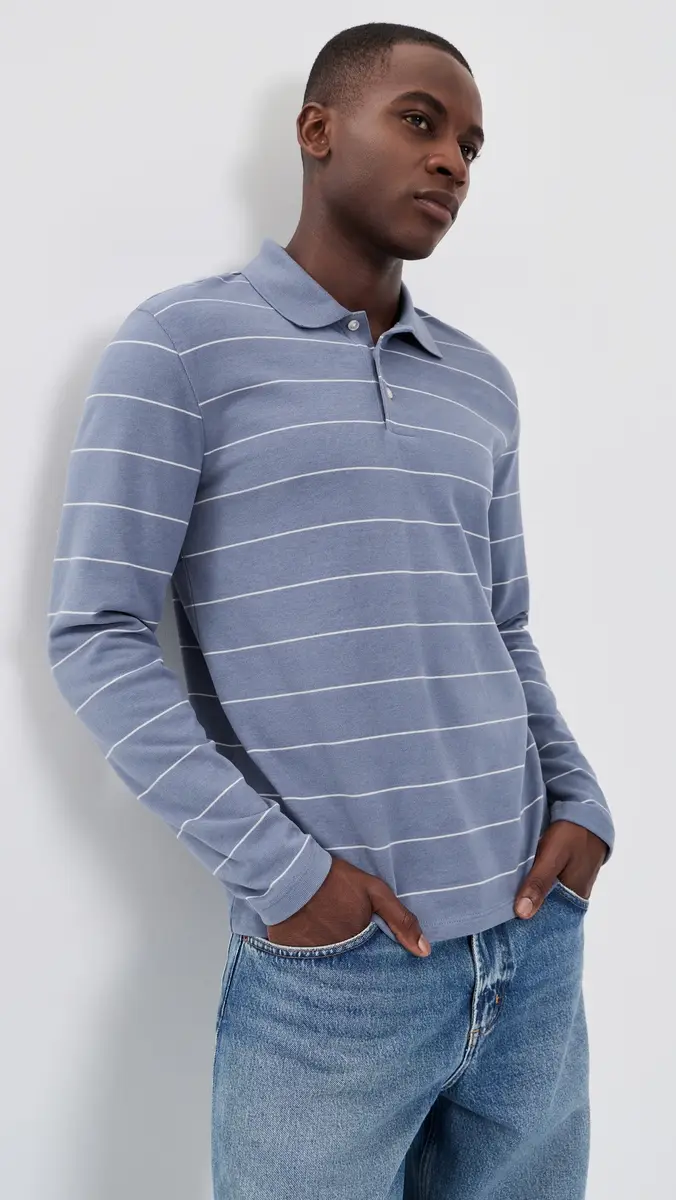 Vince Striped Long Sleeve Polo | Thumbnail 2 Vince Striped Long Sleeve Polo | Thumbnail 2