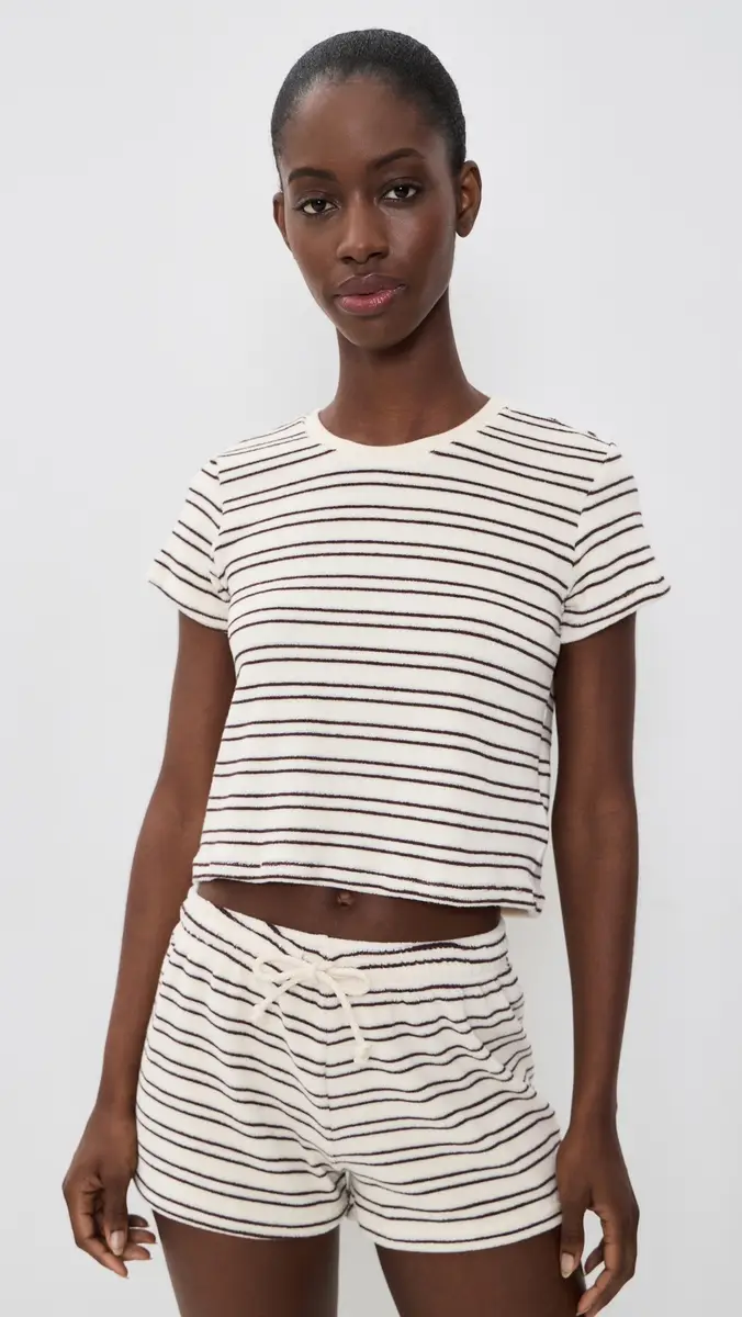 perfectwhitetee Eve Loop Terry Stripe Short Sleeve Shirt | Thumbnail 2