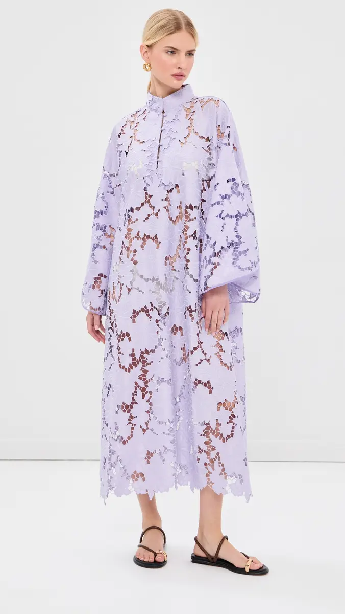 La Vie Style House Violet Floral Flat Lace Maxi Caftan | Thumbnail 2
