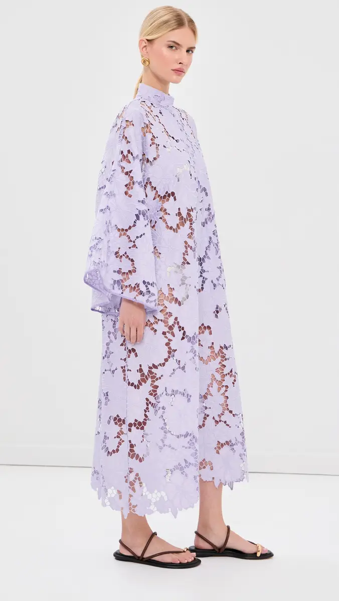 La Vie Style House Violet Floral Flat Lace Maxi Caftan | Thumbnail 4