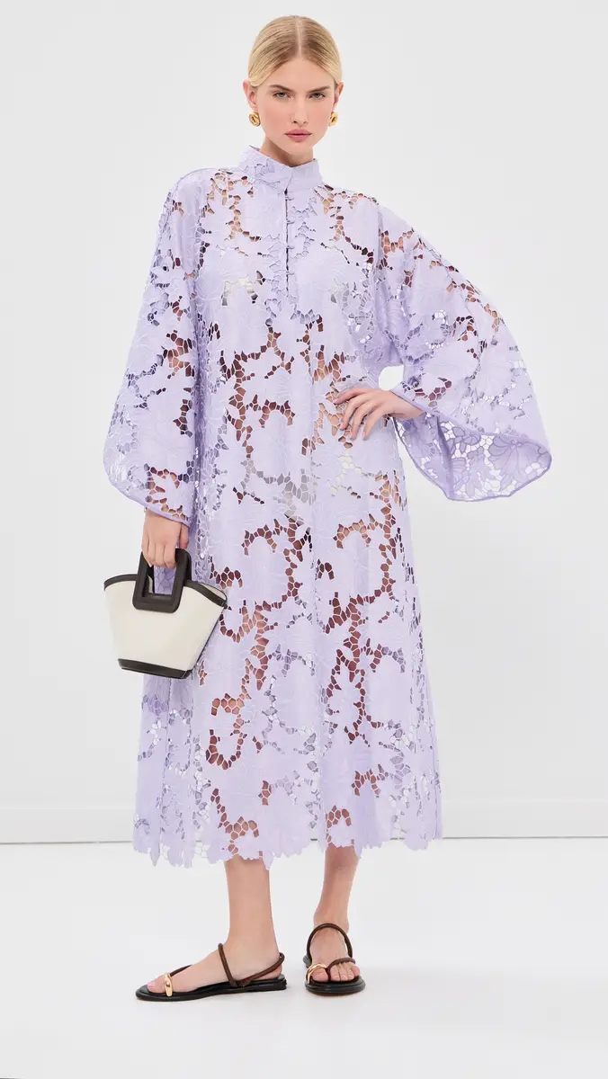 La Vie Style House Violet Floral Flat Lace Maxi Caftan | Thumbnail 5