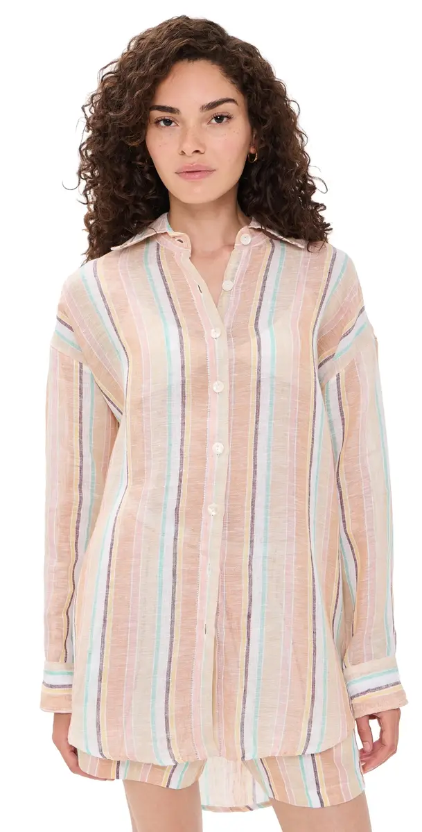 vitamin A Playa Linen Boyfriend Shirt and Dunes tripe | Image 1 vitamin A Playa Linen Boyfriend Shirt and Dunes tripe | Image 1