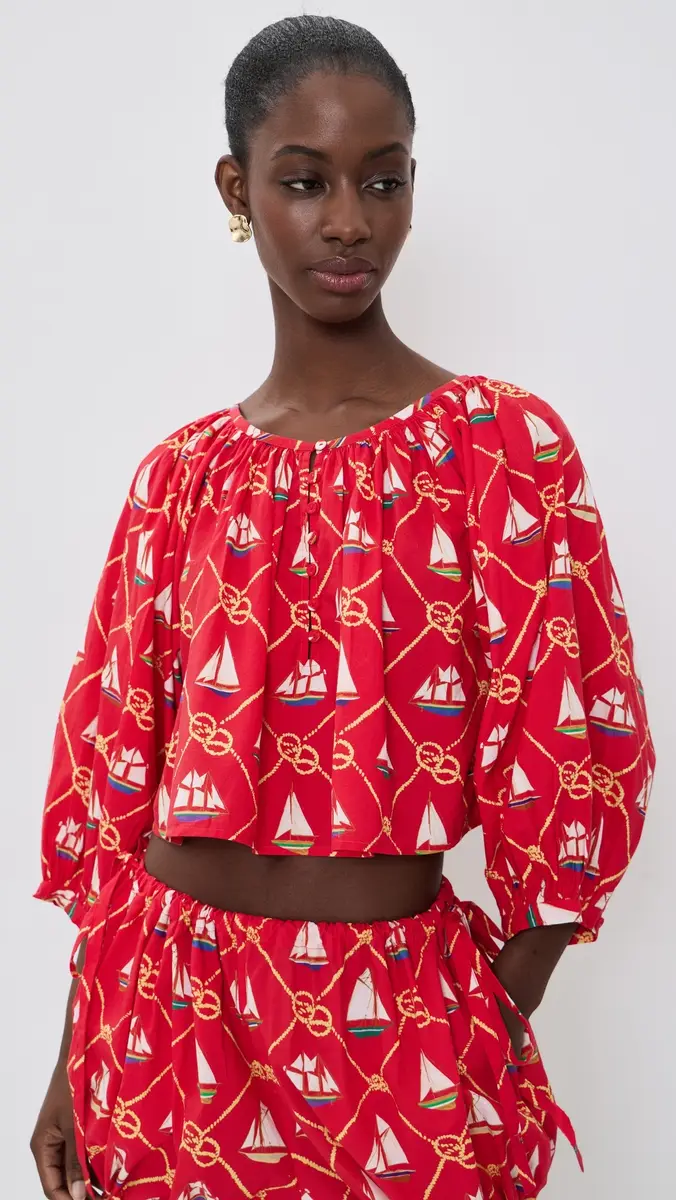 Coniglio Palm Beach Cropped Shirred Half Placket Blouse | Thumbnail 2