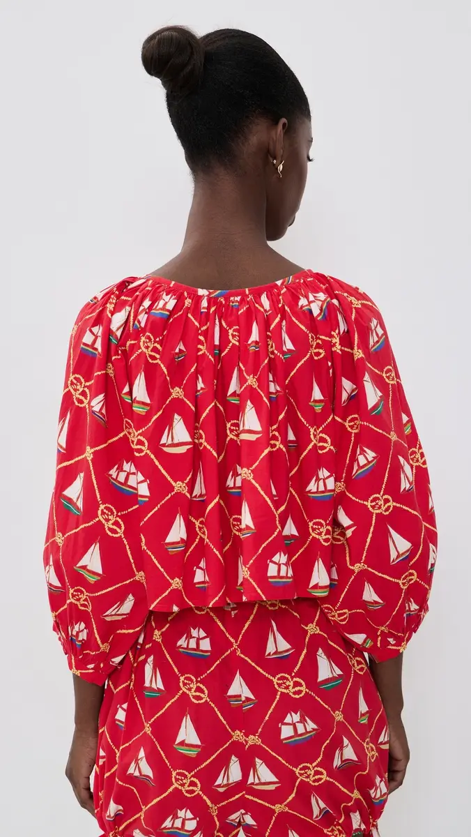 Coniglio Palm Beach Cropped Shirred Half Placket Blouse | Thumbnail 3