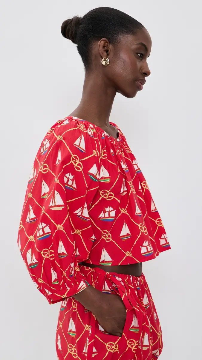 Coniglio Palm Beach Cropped Shirred Half Placket Blouse | Thumbnail 4