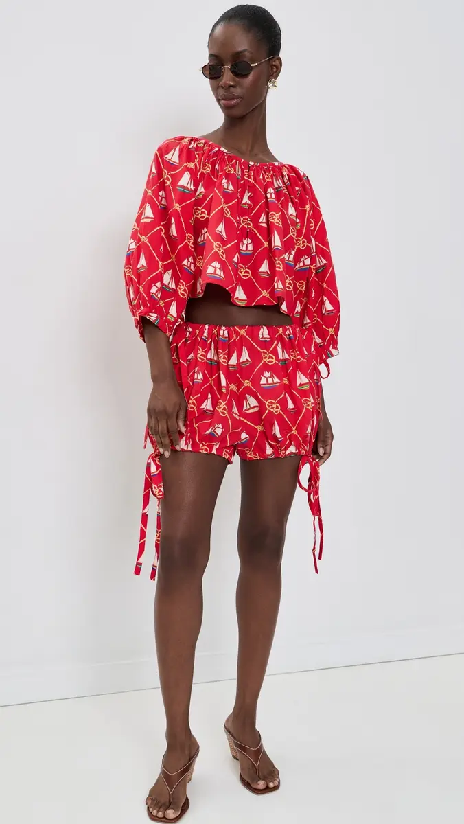 Coniglio Palm Beach Cropped Shirred Half Placket Blouse | Thumbnail 5