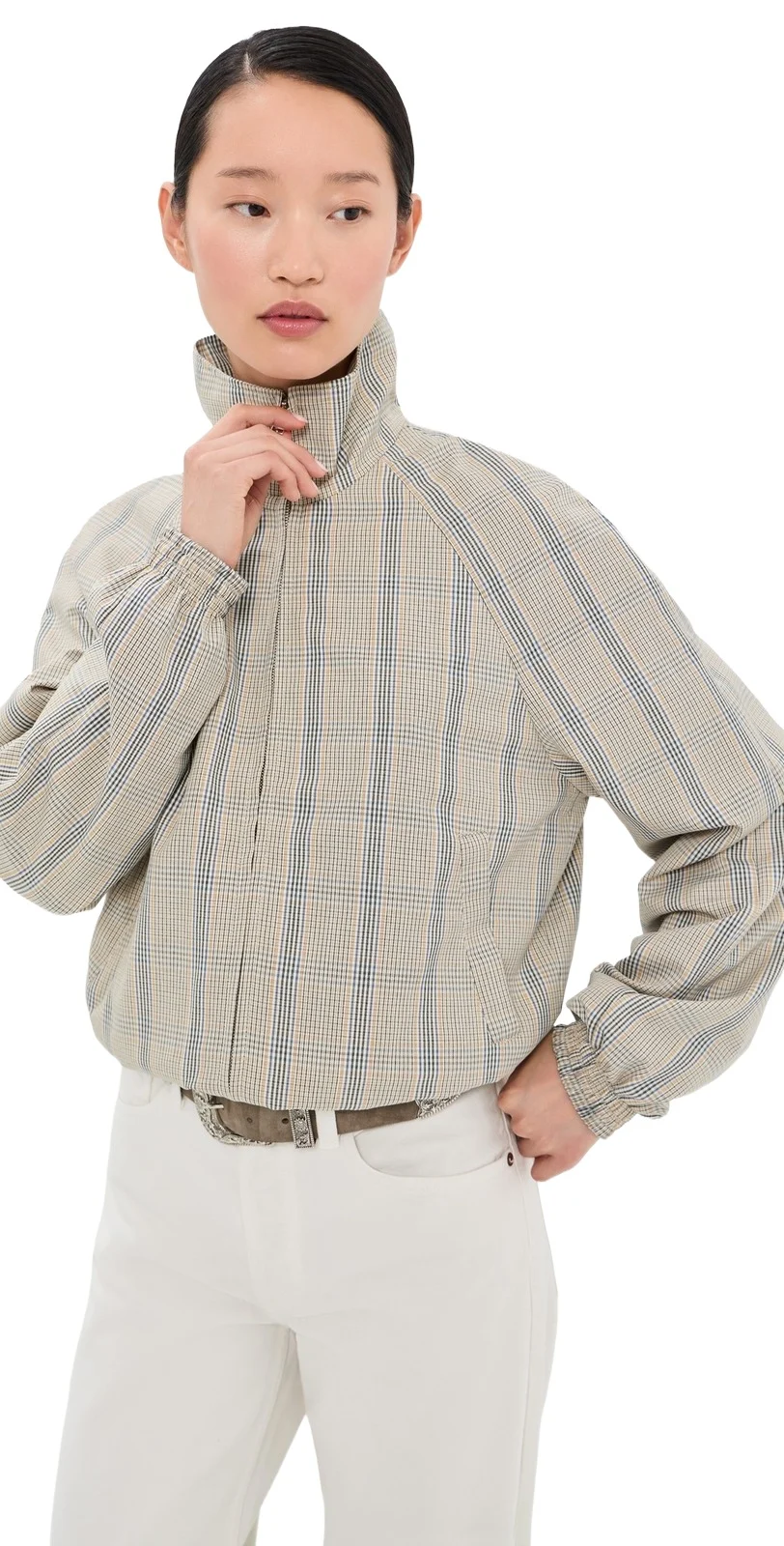 Plaid Bomber Funnel Neck Jacket Plaid Bomber Funnel Neck Jacket