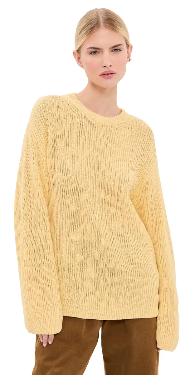 Another Tomorrow Draped Crew Knit Sweater Sun L | Image 1 Another Tomorrow Draped Crew Knit Sweater Sun L | Image 1