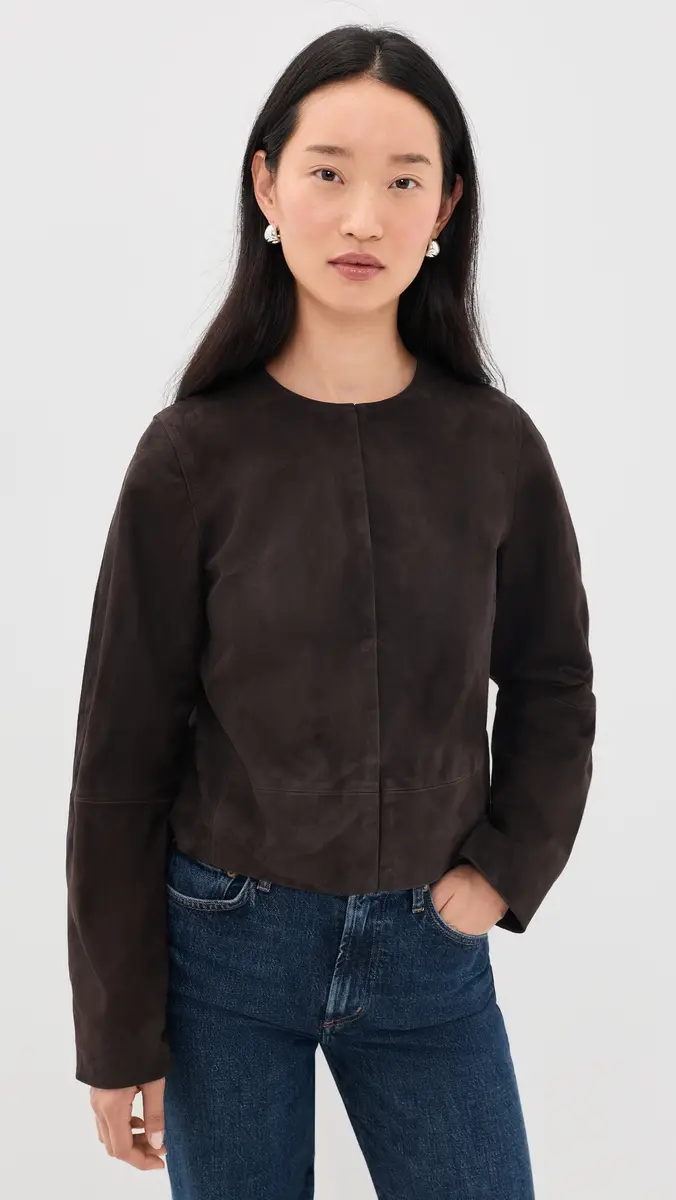 Vince Collarless Cropped Suede Jacket | Thumbnail 2 Vince Collarless Cropped Suede Jacket | Thumbnail 2