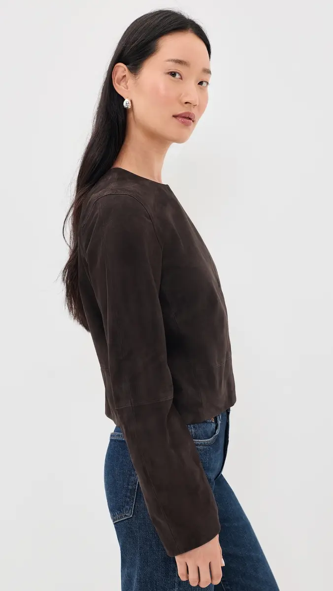 Vince Collarless Cropped Suede Jacket | Thumbnail 4 Vince Collarless Cropped Suede Jacket | Thumbnail 4