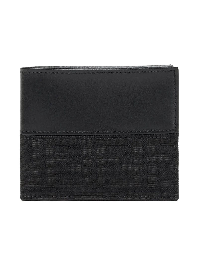 Fendi FF Zucca Jacquard and Black Leather Bi-Fold Wallet