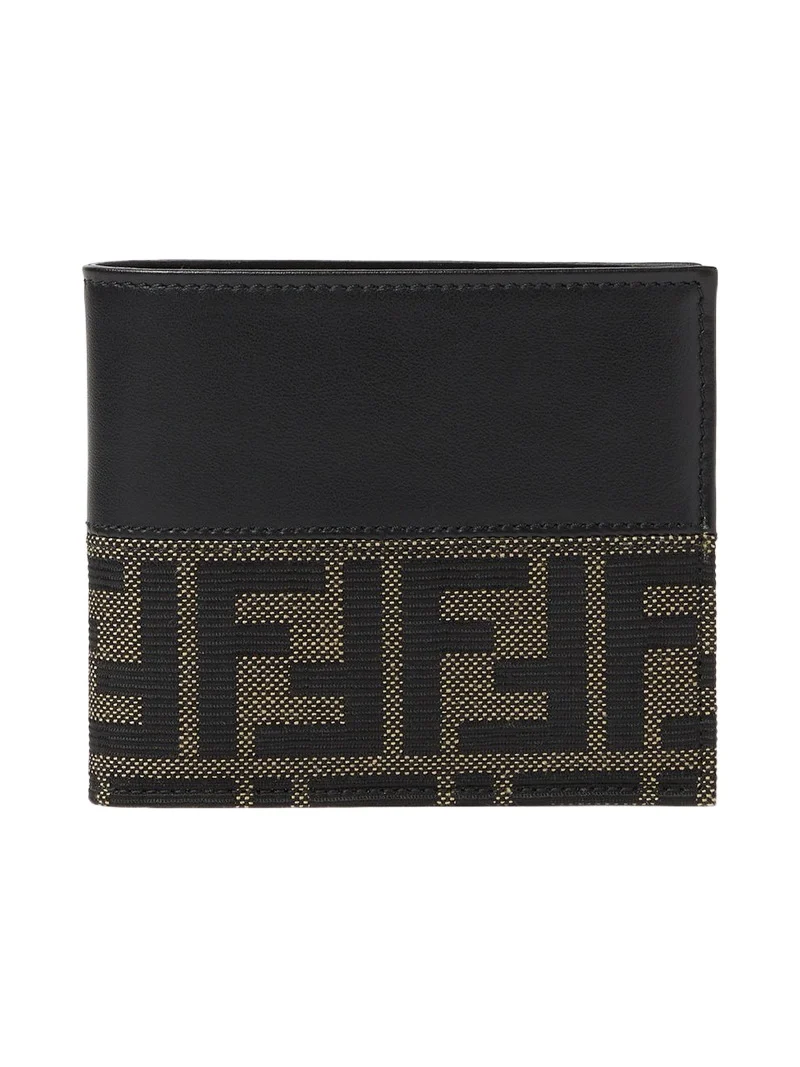 Fendi FF Zucca Jacquard and Black Leather Bi-Fold Wallet