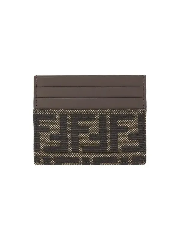 Fendi FF Zucca Jacquard and Black Leather Card Holder