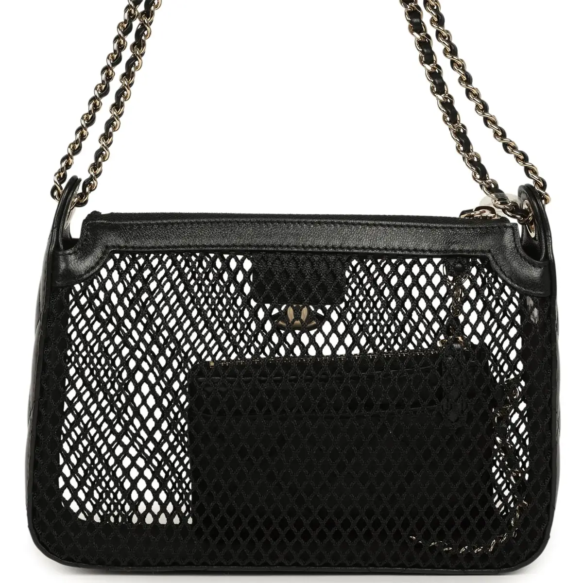 Chanel Chanel Clutch with Chain Black Mesh, Shiny Lambskin Gold Hardware | Thumbnail 4