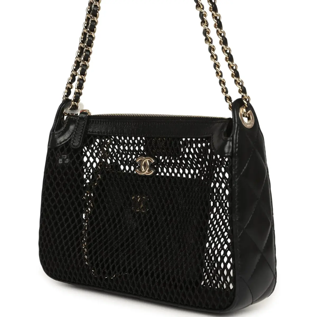 Chanel Chanel Clutch with Chain Black Mesh, Shiny Lambskin Gold Hardware | Thumbnail 5