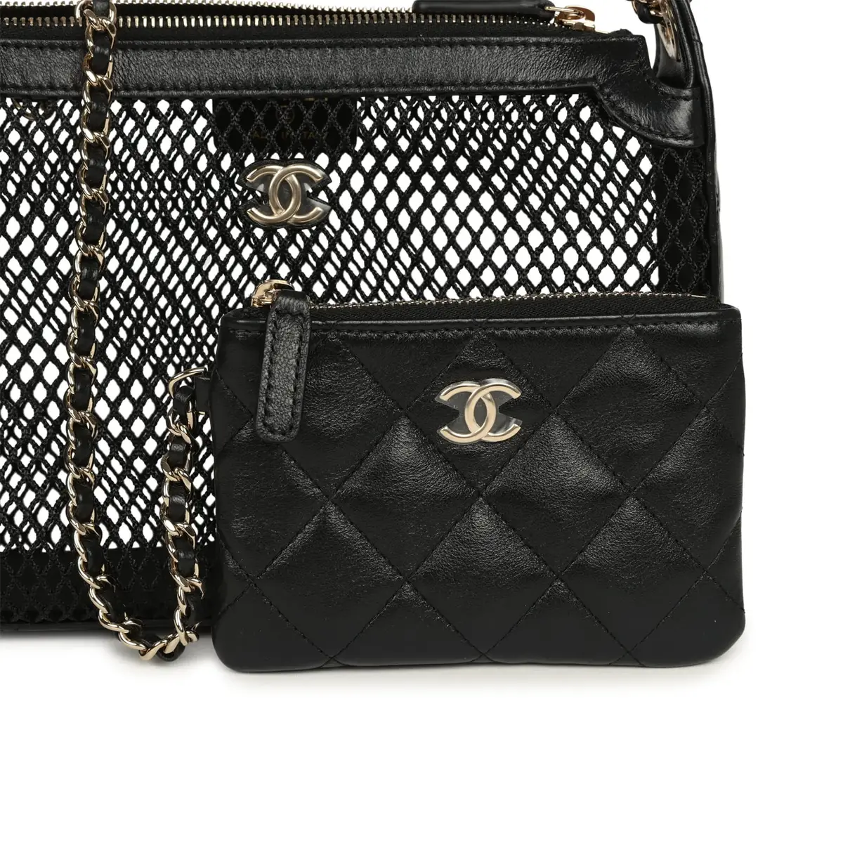 Chanel Chanel Clutch with Chain Black Mesh, Shiny Lambskin Gold Hardware | Thumbnail 7