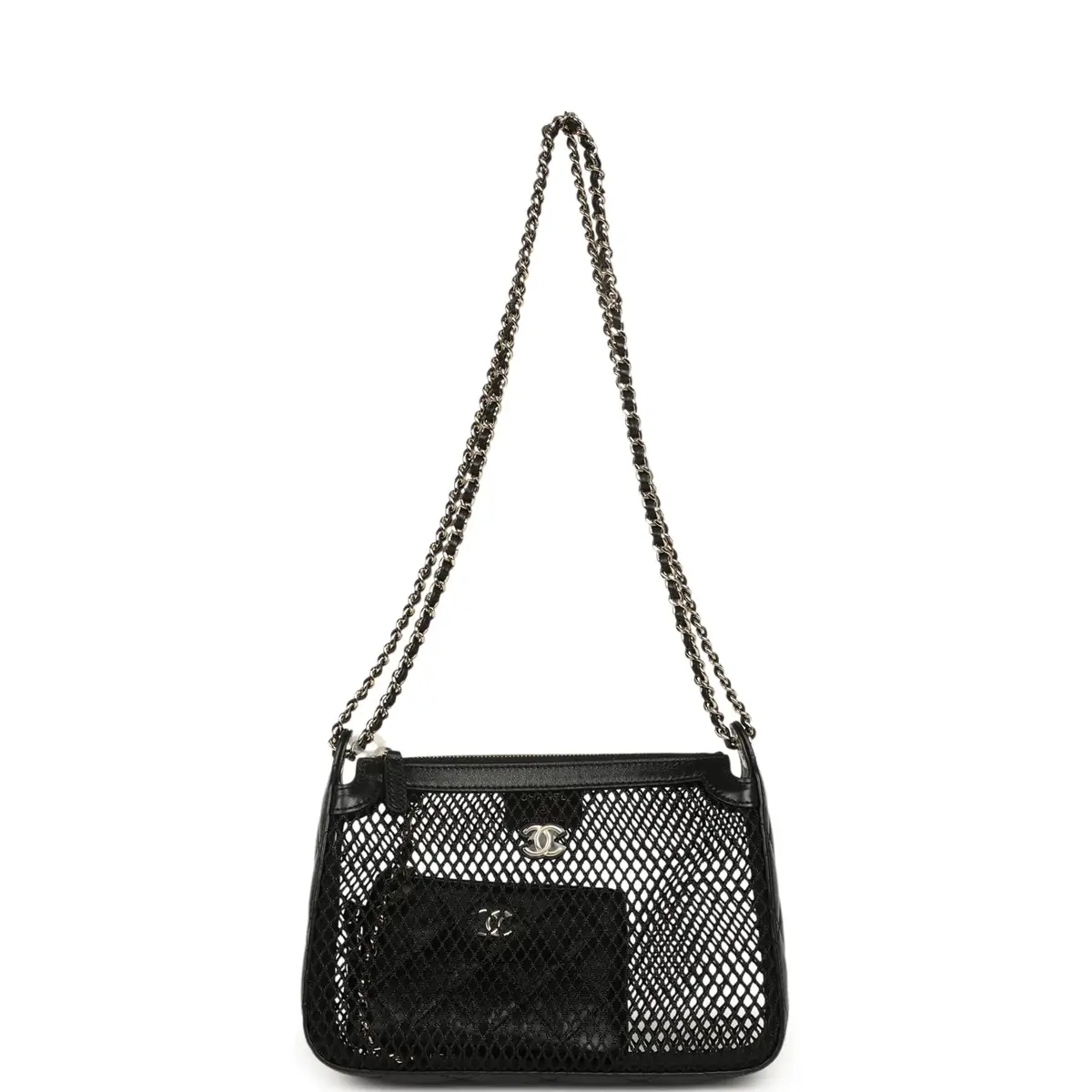 Chanel Chanel Clutch with Chain Black Mesh, Shiny Lambskin Gold Hardware | Thumbnail 8