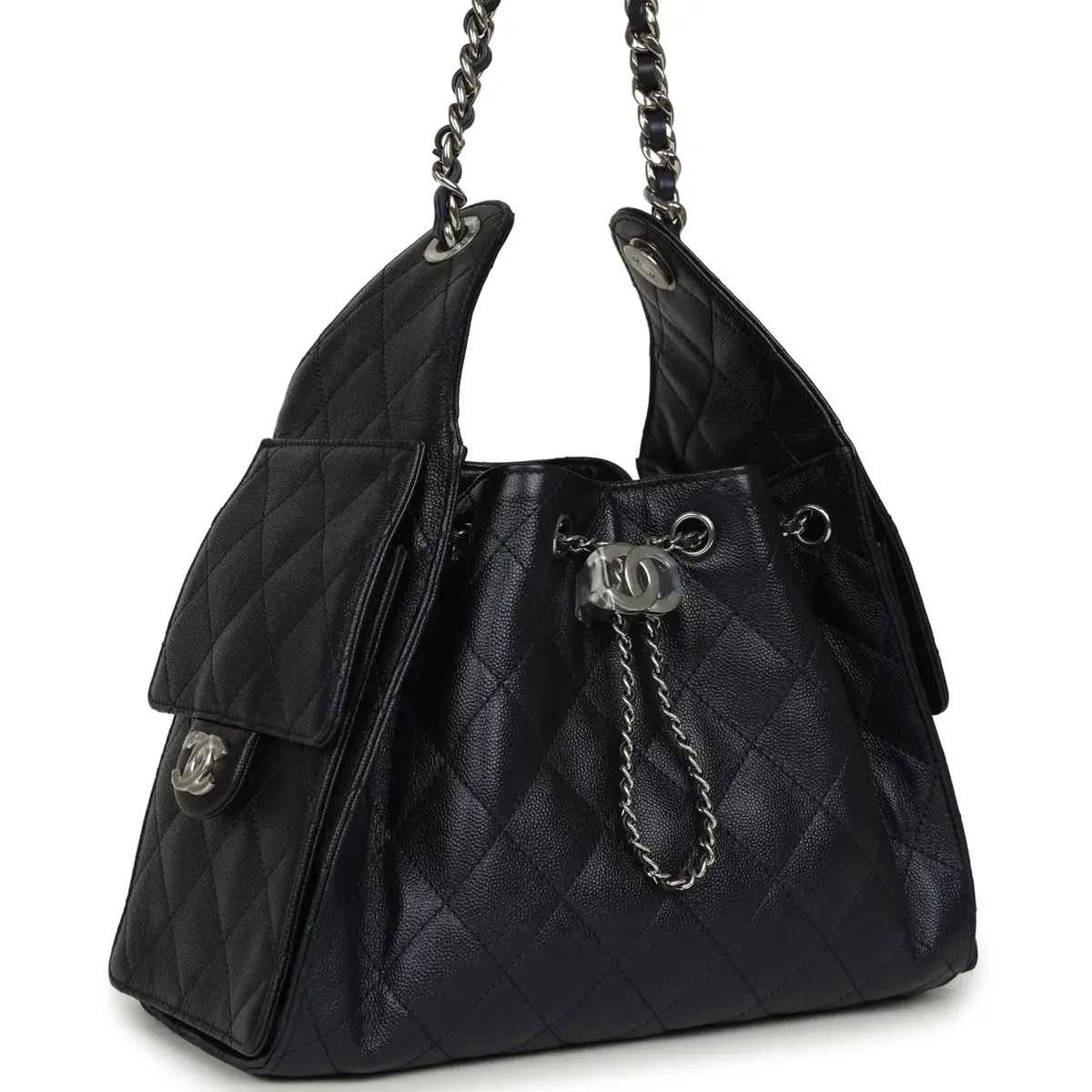 Chanel Chanel Small 25 Hobo Bag Dark Blue Metallic Caviar Silver Hardware | Thumbnail 2