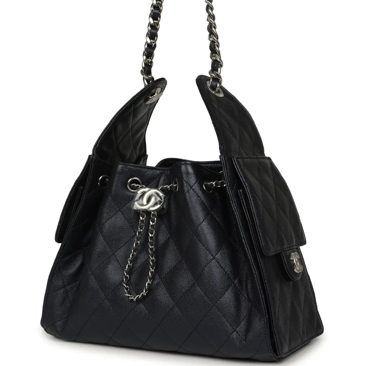 Chanel Chanel Small 25 Hobo Bag Dark Blue Metallic Caviar Silver Hardware | Thumbnail 5