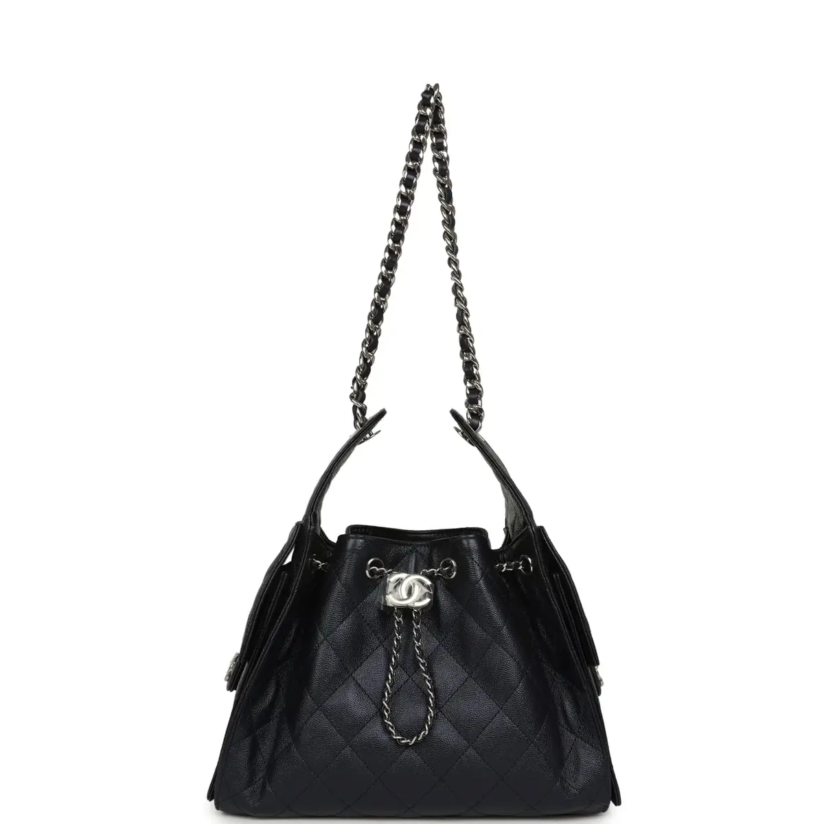 Chanel Chanel Small 25 Hobo Bag Dark Blue Metallic Caviar Silver Hardware | Thumbnail 6