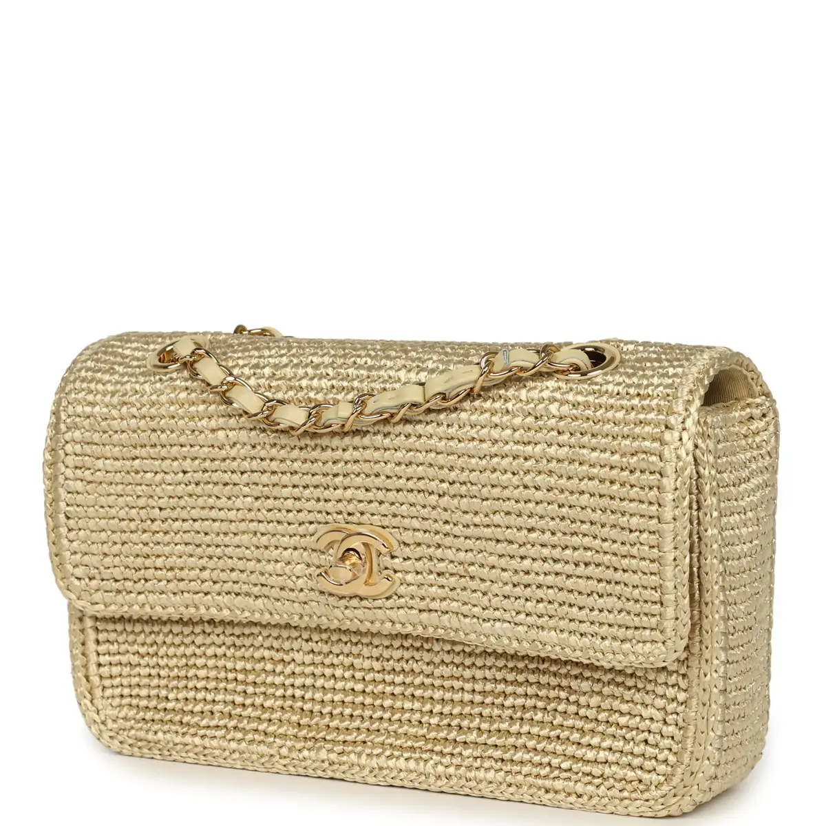 Chanel Chanel Small Coco Beach Small Flap Bag Light Gold Braided Raffia Gold Hardware | Thumbnail 5