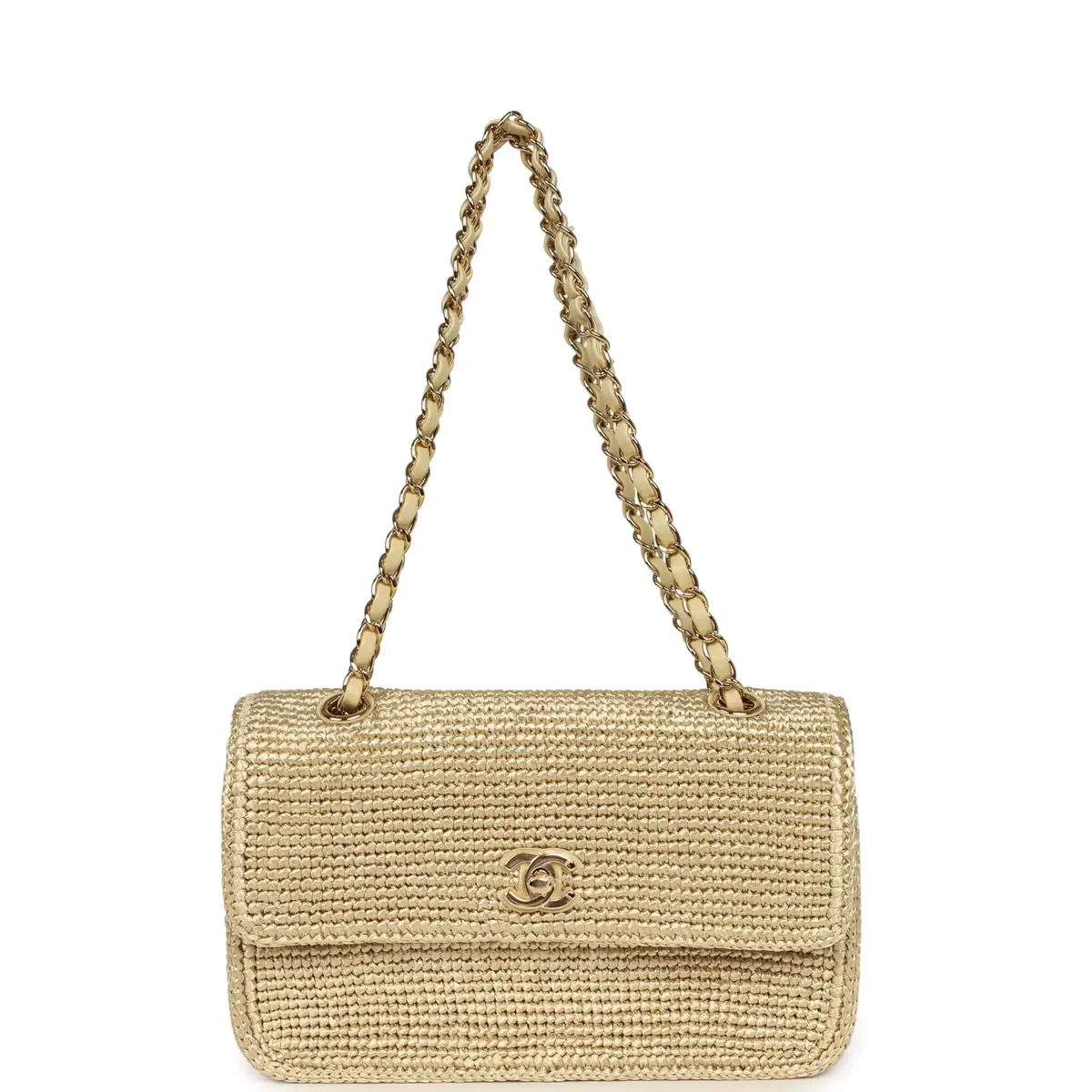 Chanel Chanel Small Coco Beach Small Flap Bag Light Gold Braided Raffia Gold Hardware | Thumbnail 7