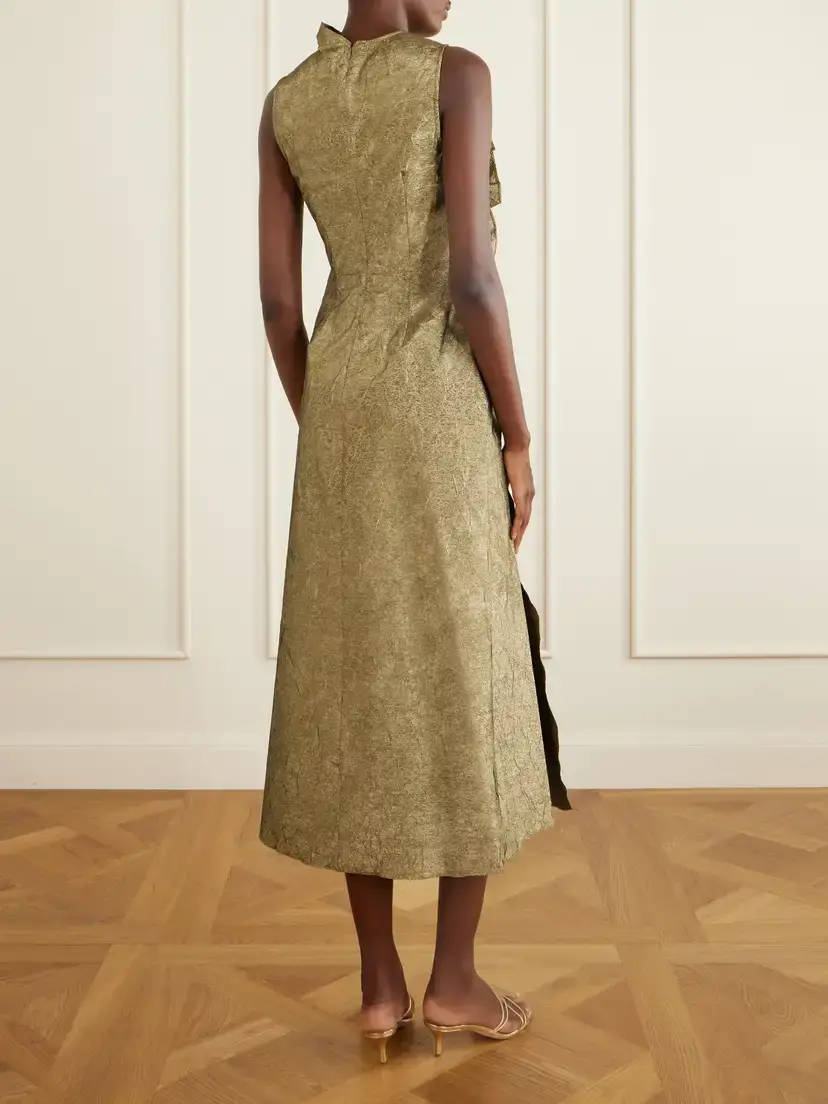 Ulla Johnson Demetria Asymmetric Ruffled Metallic Taffeta Midi Dress | Thumbnail 3 Ulla Johnson Demetria Asymmetric Ruffled Metallic Taffeta Midi Dress | Thumbnail 3