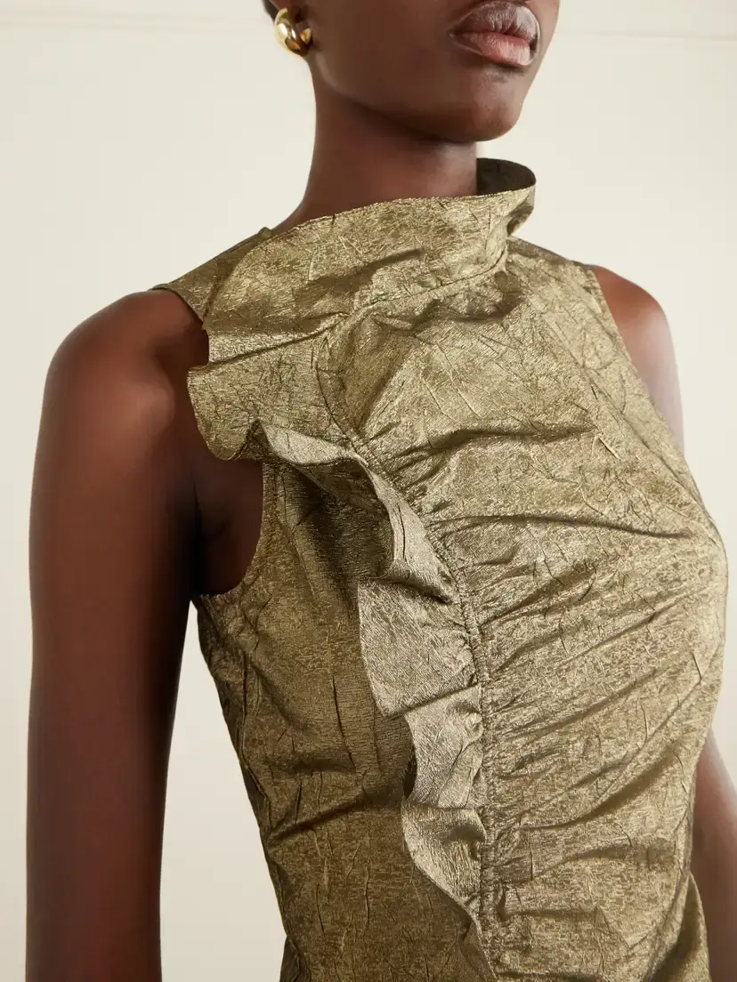 Ulla Johnson Demetria Asymmetric Ruffled Metallic Taffeta Midi Dress | Thumbnail 4 Ulla Johnson Demetria Asymmetric Ruffled Metallic Taffeta Midi Dress | Thumbnail 4
