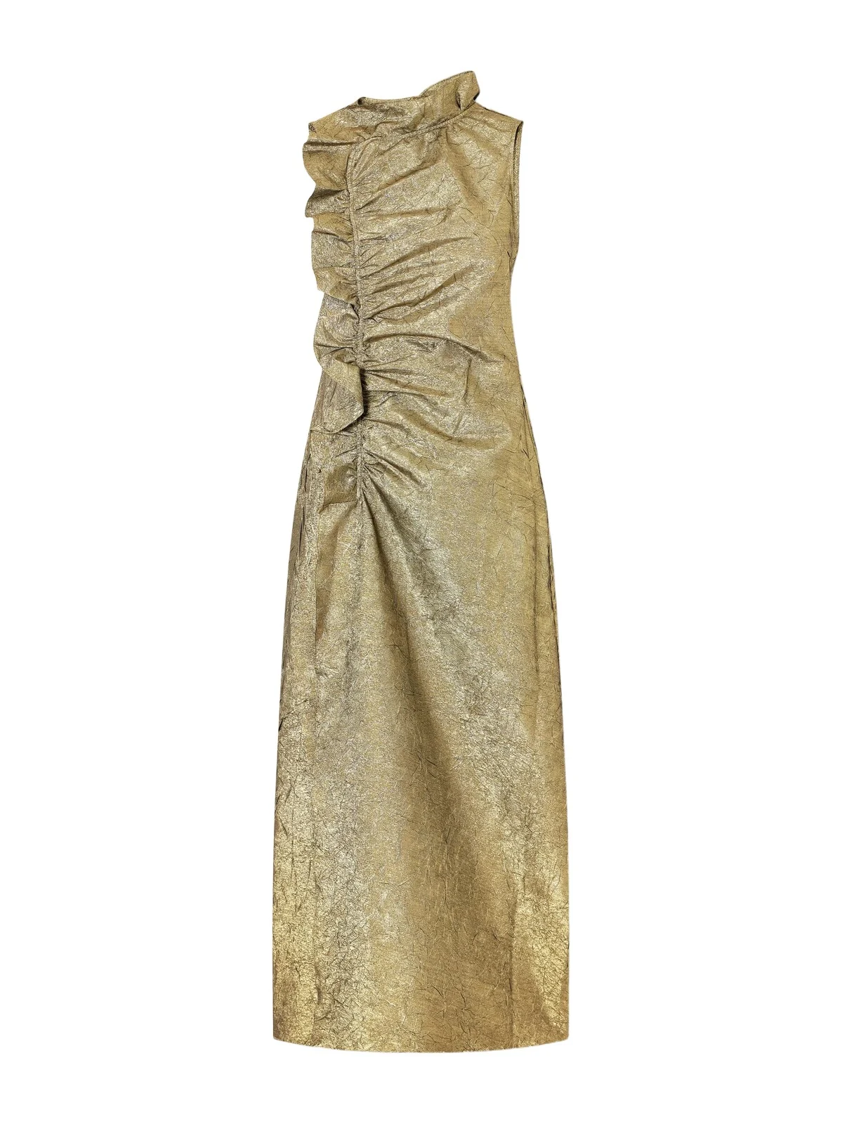 Ulla Johnson Demetria Asymmetric Ruffled Metallic Taffeta Midi Dress