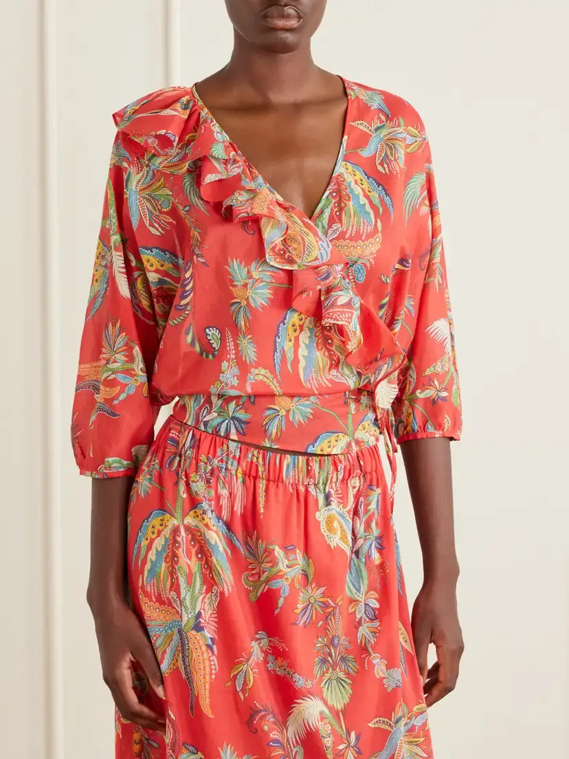 Etro Ruffled Printed Cotton Blouse | Thumbnail 3 Etro Ruffled Printed Cotton Blouse | Thumbnail 3