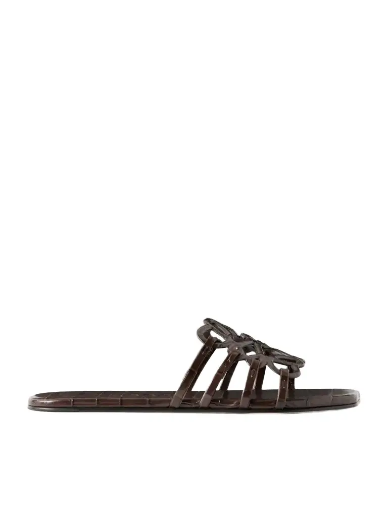 Loewe Petal Anagram Croc-effect Leather Slides | Image 1 Loewe Petal Anagram Croc-effect Leather Slides | Image 1