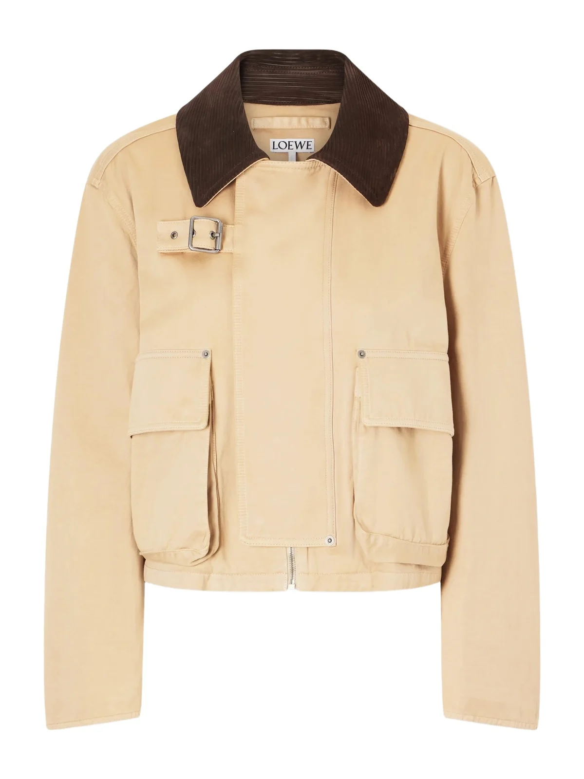 Loewe Cropped Belted Corduroy-trimmed Cotton-gabardine Jacket