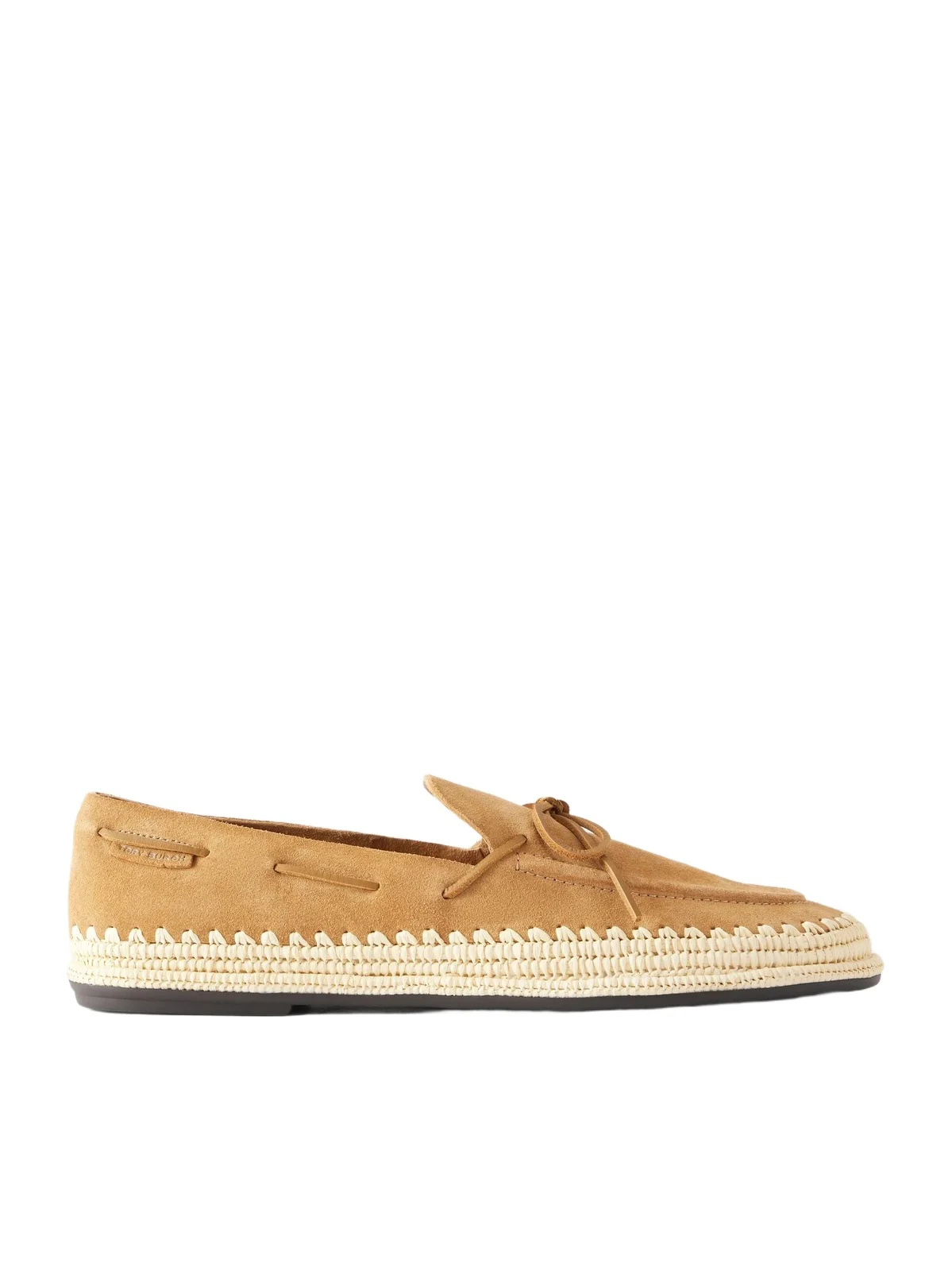 Tory Burch The Raffia Boaty Bow-detail Raffia-trimmed Suede Loafers