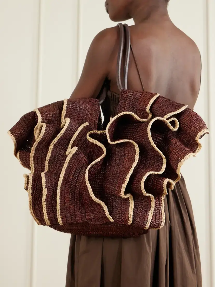 Zimmermann Goldentime Ruffled Leather-trimmed Raffia Medium Tote | Thumbnail 3 Zimmermann Goldentime Ruffled Leather-trimmed Raffia Medium Tote | Thumbnail 3