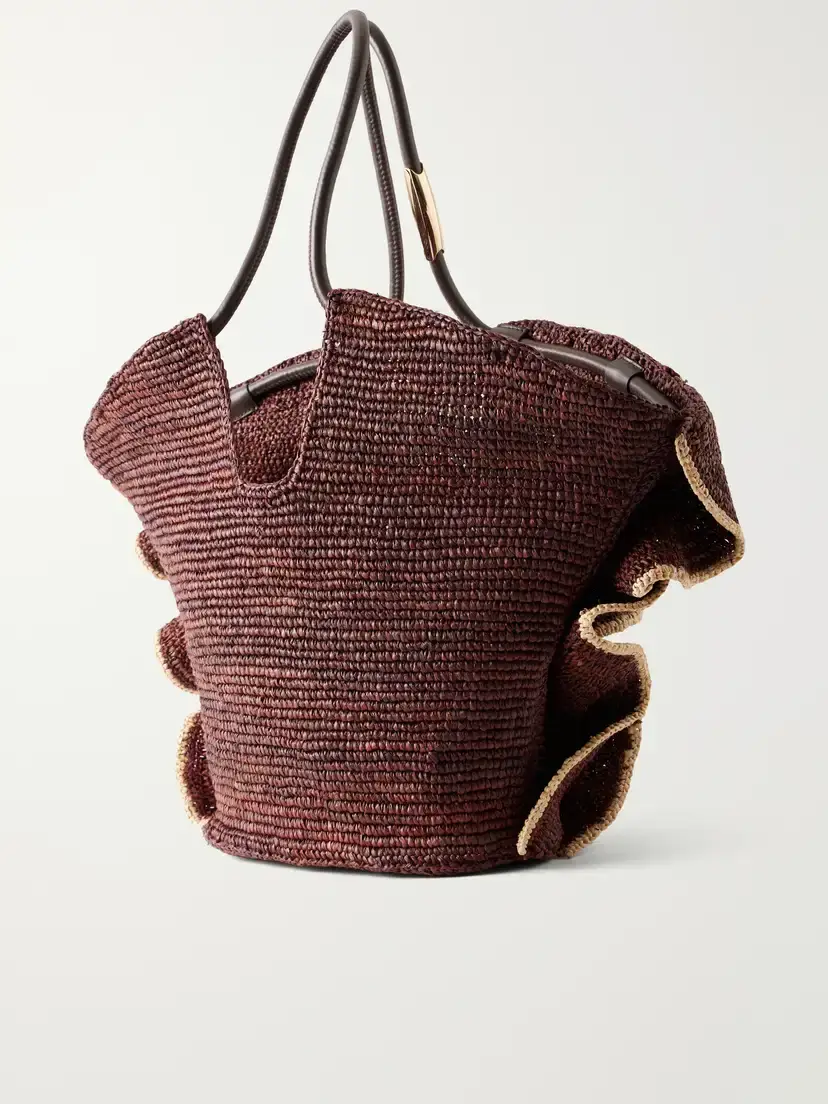 Zimmermann Goldentime Ruffled Leather-trimmed Raffia Medium Tote | Thumbnail 4 Zimmermann Goldentime Ruffled Leather-trimmed Raffia Medium Tote | Thumbnail 4