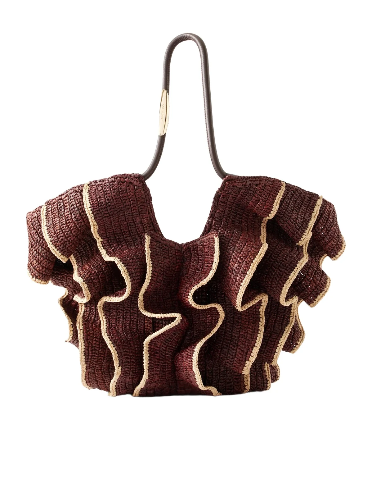 Zimmermann Goldentime Ruffled Leather-trimmed Raffia Medium Tote