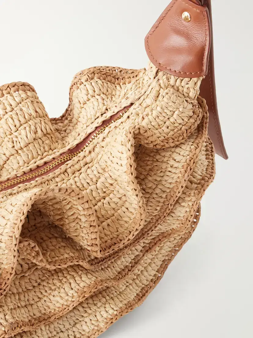 Zimmermann Goldentime Ruffled Leather-trimmed Raffia Shoulder Bag | Thumbnail 5