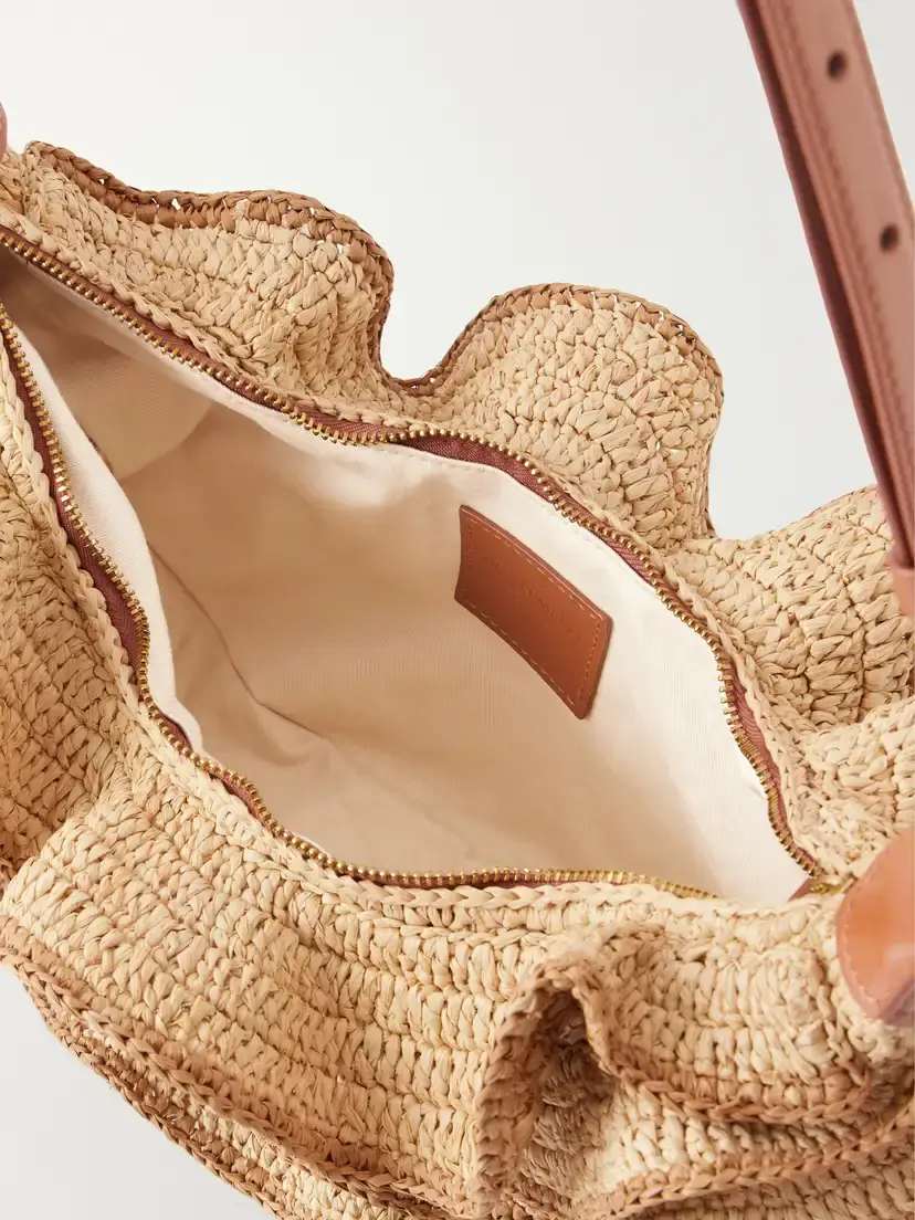 Zimmermann Goldentime Ruffled Leather-trimmed Raffia Shoulder Bag | Thumbnail 6