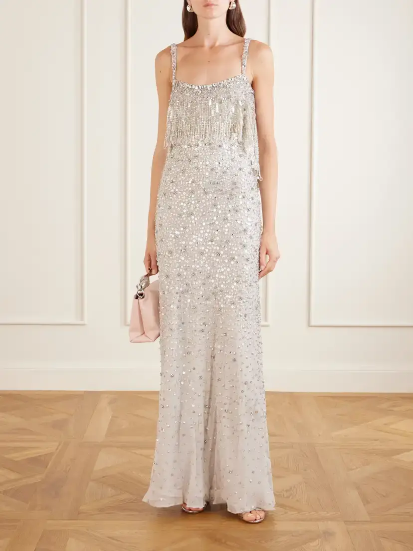 Jenny Packham Iris Embellished Cape-effect Georgette Gown | Thumbnail 2 Jenny Packham Iris Embellished Cape-effect Georgette Gown | Thumbnail 2