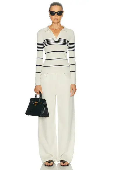 Nili Lotan Lucille Multi Stripe Polo Sweater | Thumbnail 4 Nili Lotan Lucille Multi Stripe Polo Sweater | Thumbnail 4