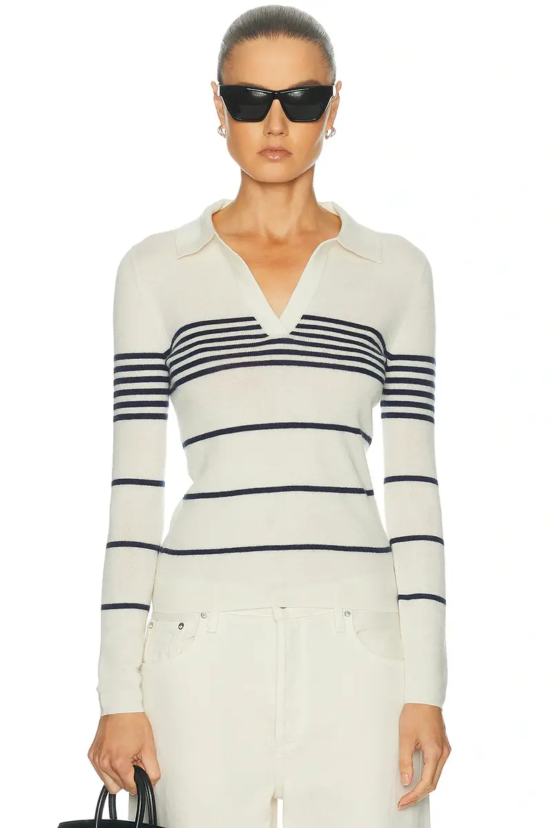 Nili Lotan Lucille Multi Stripe Polo Sweater | Thumbnail 5 Nili Lotan Lucille Multi Stripe Polo Sweater | Thumbnail 5