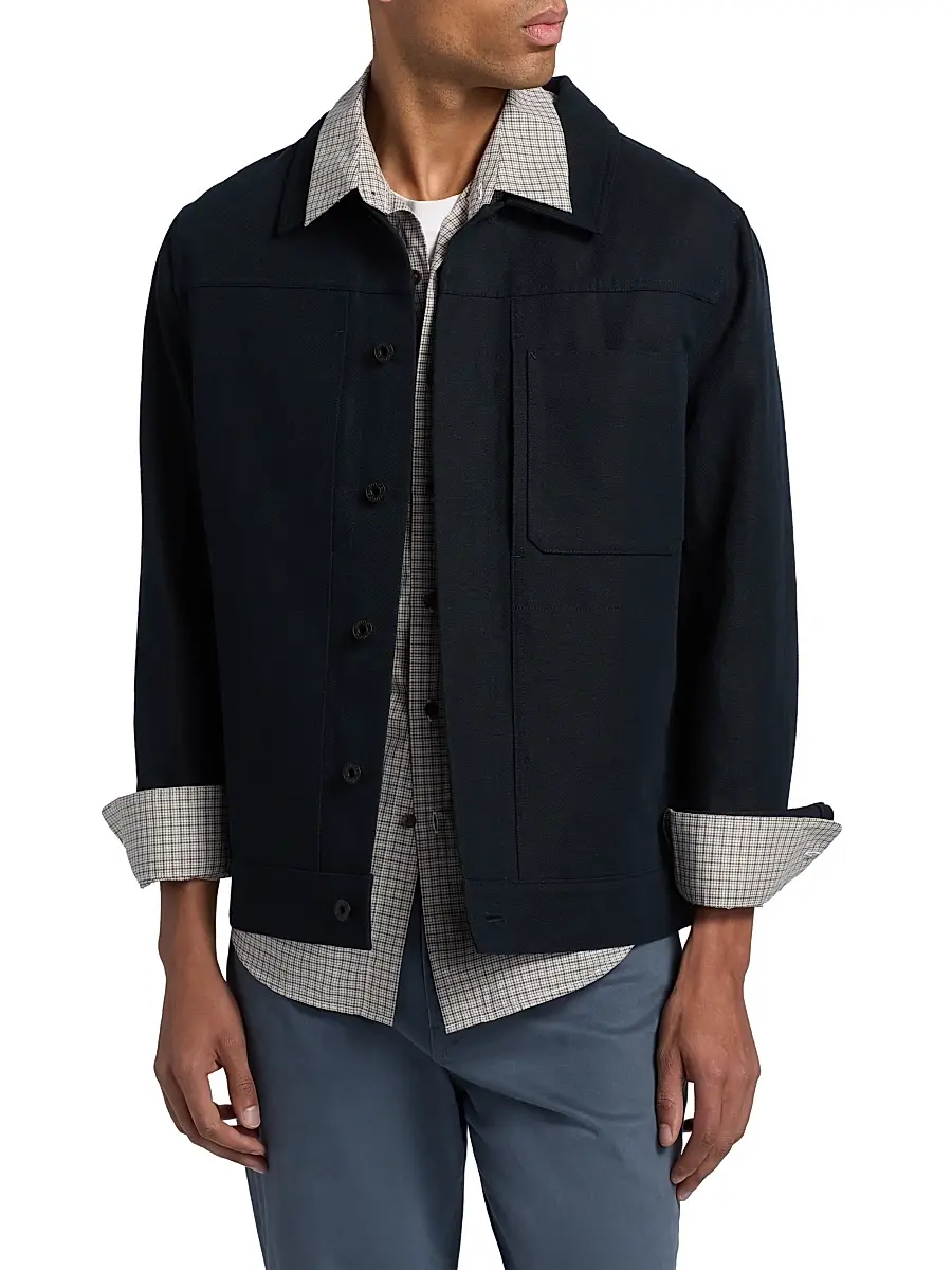 Vince Men's Pleated Cotton-Linen Trucker Jacket | Thumbnail 3 Vince Men's Pleated Cotton-Linen Trucker Jacket | Thumbnail 3