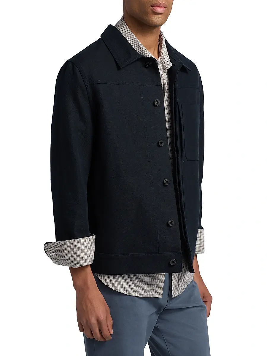 Vince Men's Pleated Cotton-Linen Trucker Jacket | Thumbnail 4 Vince Men's Pleated Cotton-Linen Trucker Jacket | Thumbnail 4