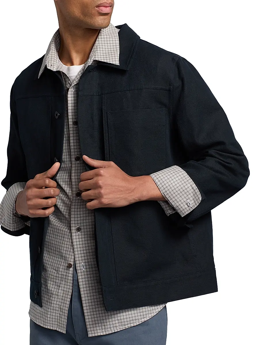 Vince Men's Pleated Cotton-Linen Trucker Jacket | Thumbnail 6 Vince Men's Pleated Cotton-Linen Trucker Jacket | Thumbnail 6