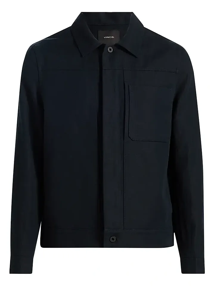 Men's Pleated Cotton-Linen Trucker Jacket Men's Pleated Cotton-Linen Trucker Jacket