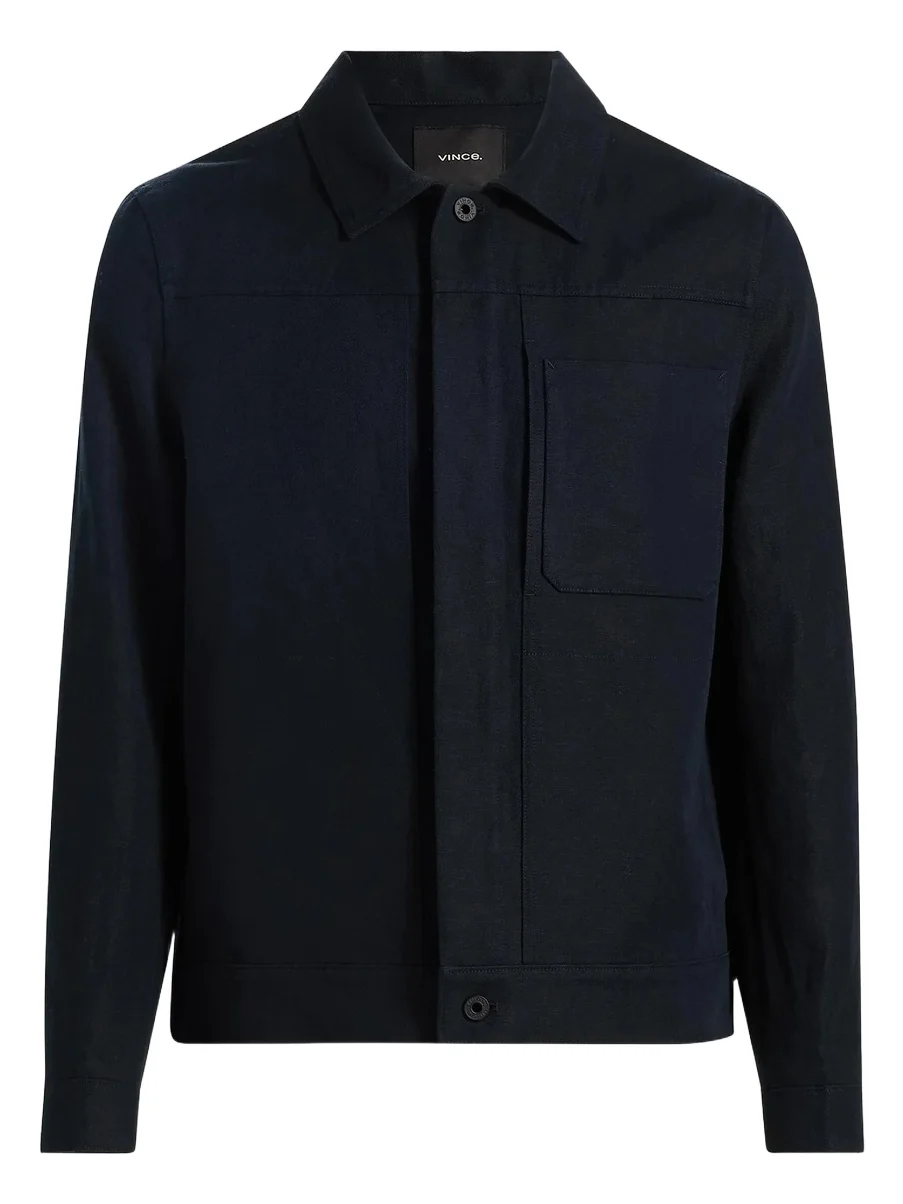 Vince Men's Pleated Cotton-Linen Trucker Jacket